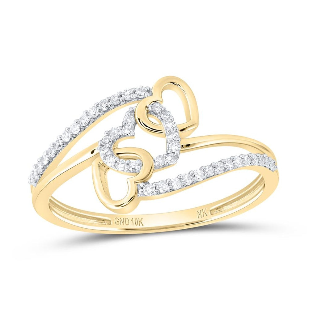 10K Yellow Gold Diamond Heart Ring - 1/7 Carat Total Diamond Weight