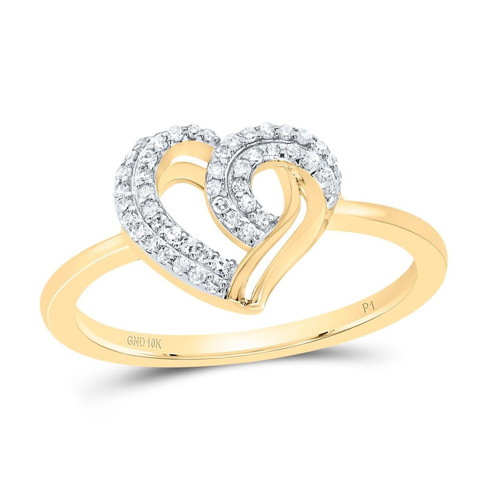 10K Yellow Gold Diamond Heart Ring - 1/7 Carat Total Diamond Weight