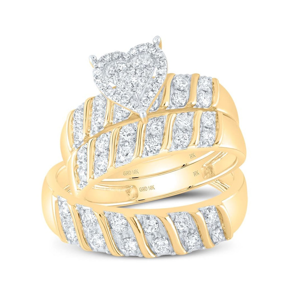10K Yellow Gold Diamond Heart Ring - 1 Carat Total Diamond Weight