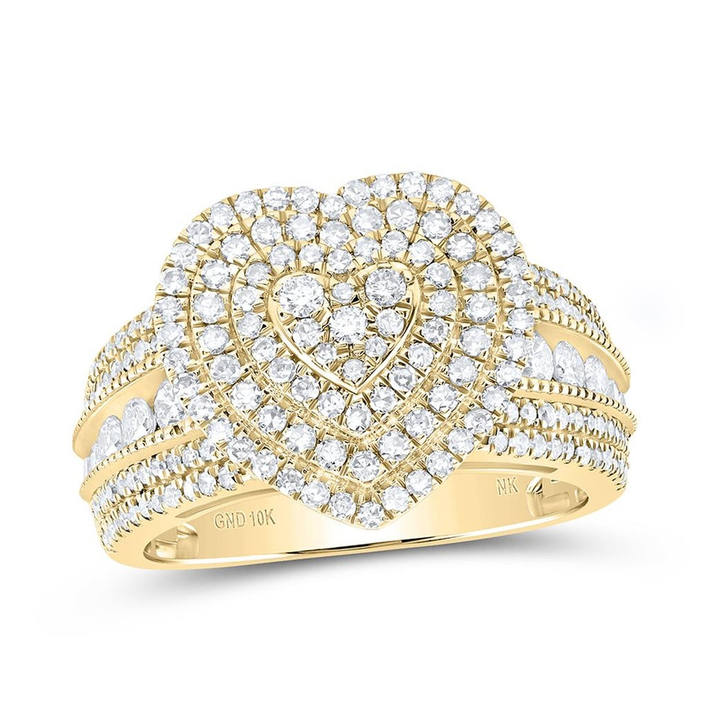 10K Yellow Gold Diamond Heart Ring - 1 Carat Total Diamond Weight