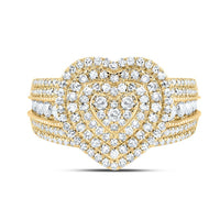 10K Yellow Gold Diamond Heart Ring - 1 Carat Total Diamond Weight