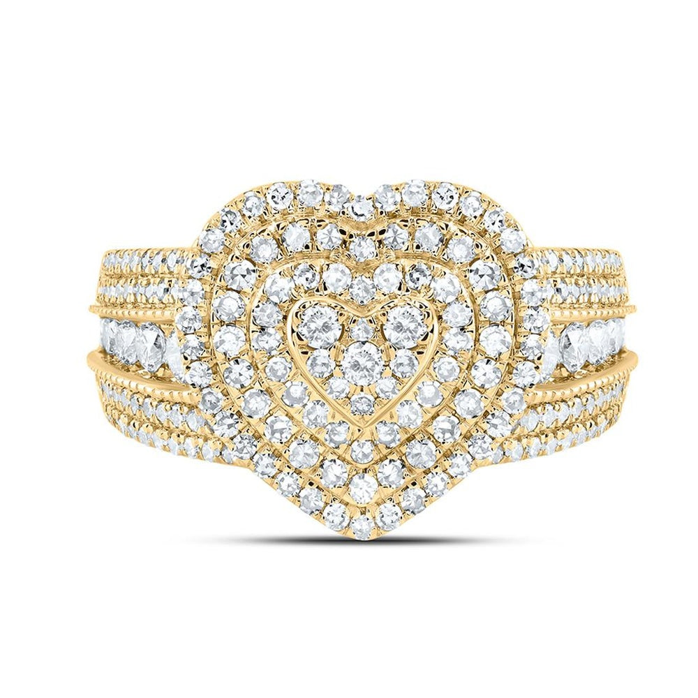 10K Yellow Gold Diamond Heart Ring - 1 Carat Total Diamond Weight