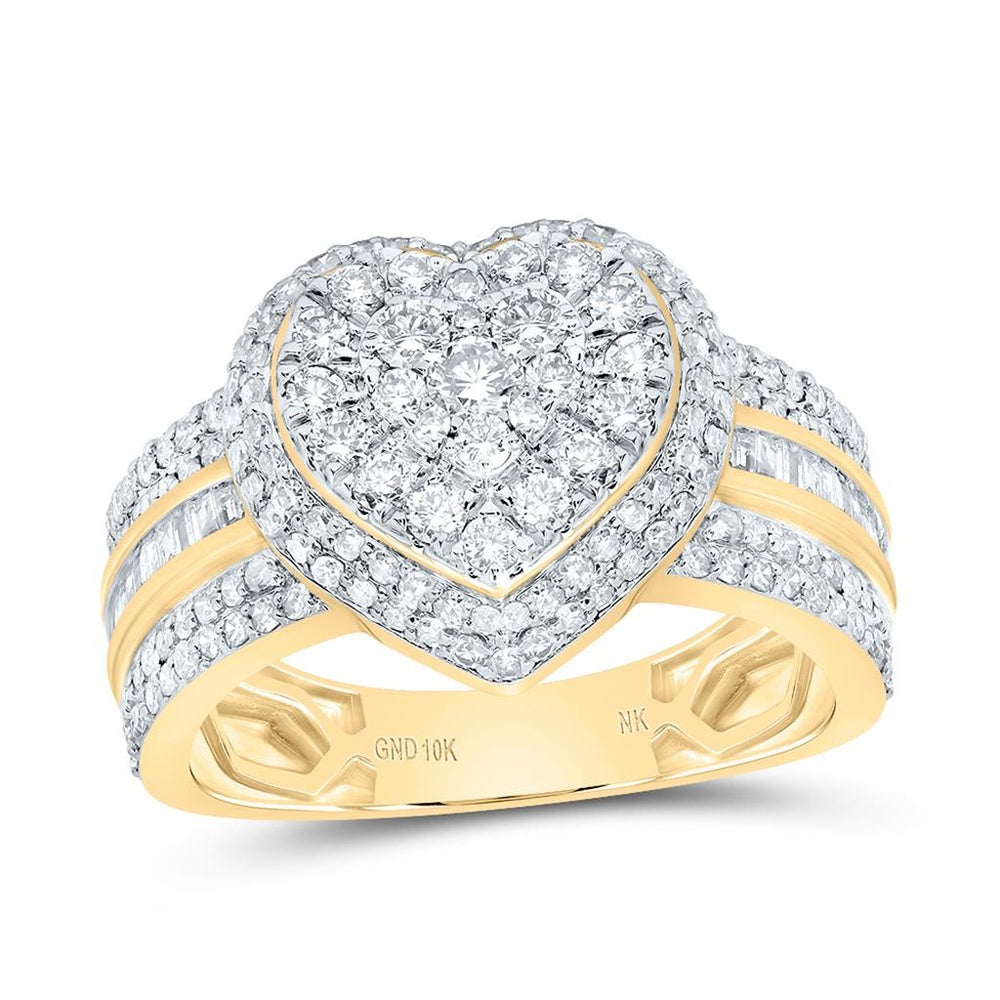 10K Yellow Gold Diamond Heart Ring - 1 Carat Total Diamond Weight