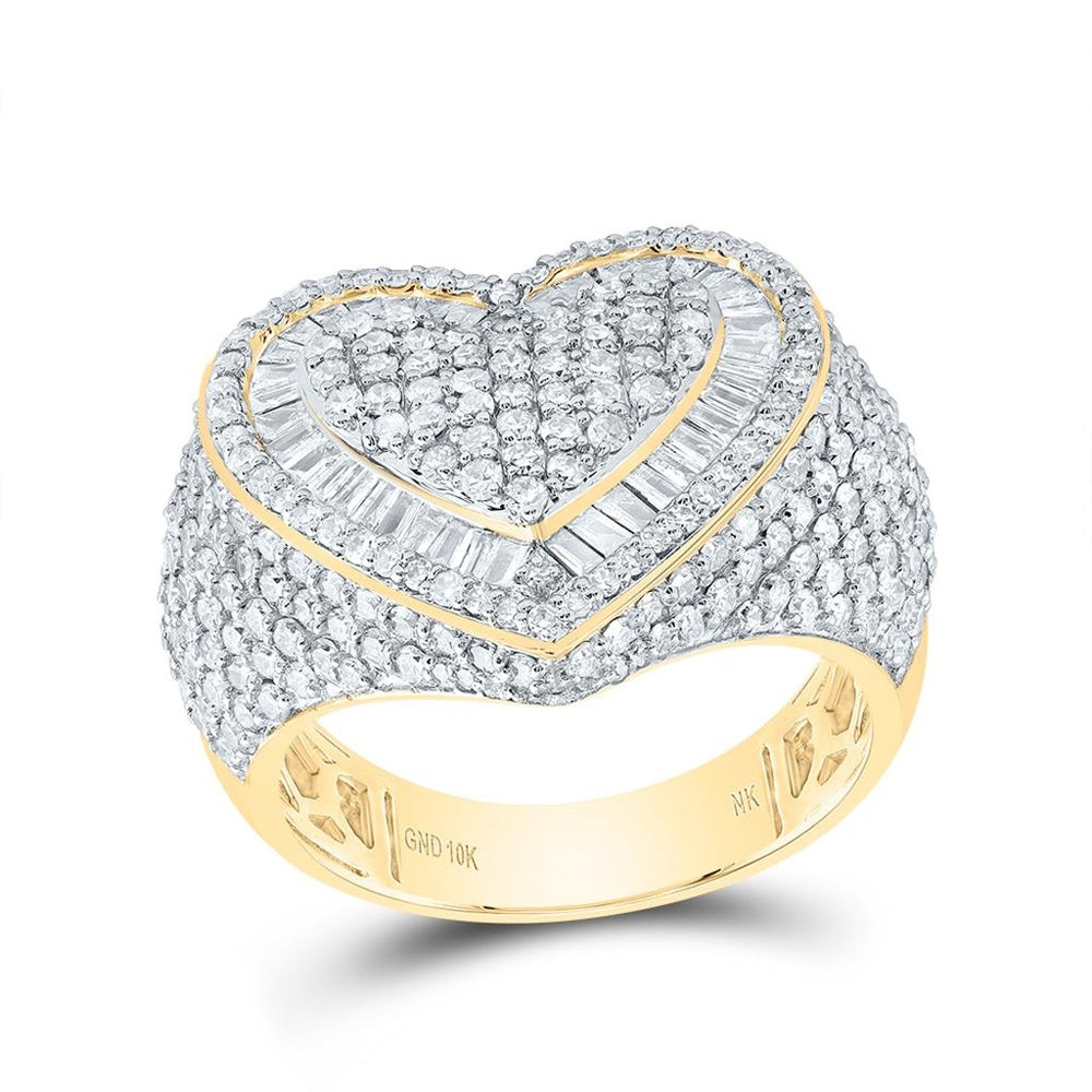 10K Yellow Gold Diamond Heart Ring - 2 1/5 Carat Total Diamond Weight