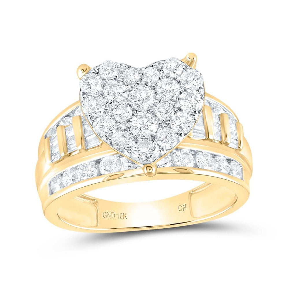 10K Yellow Gold Diamond Heart Ring - 2 Carat Total Diamond Weight