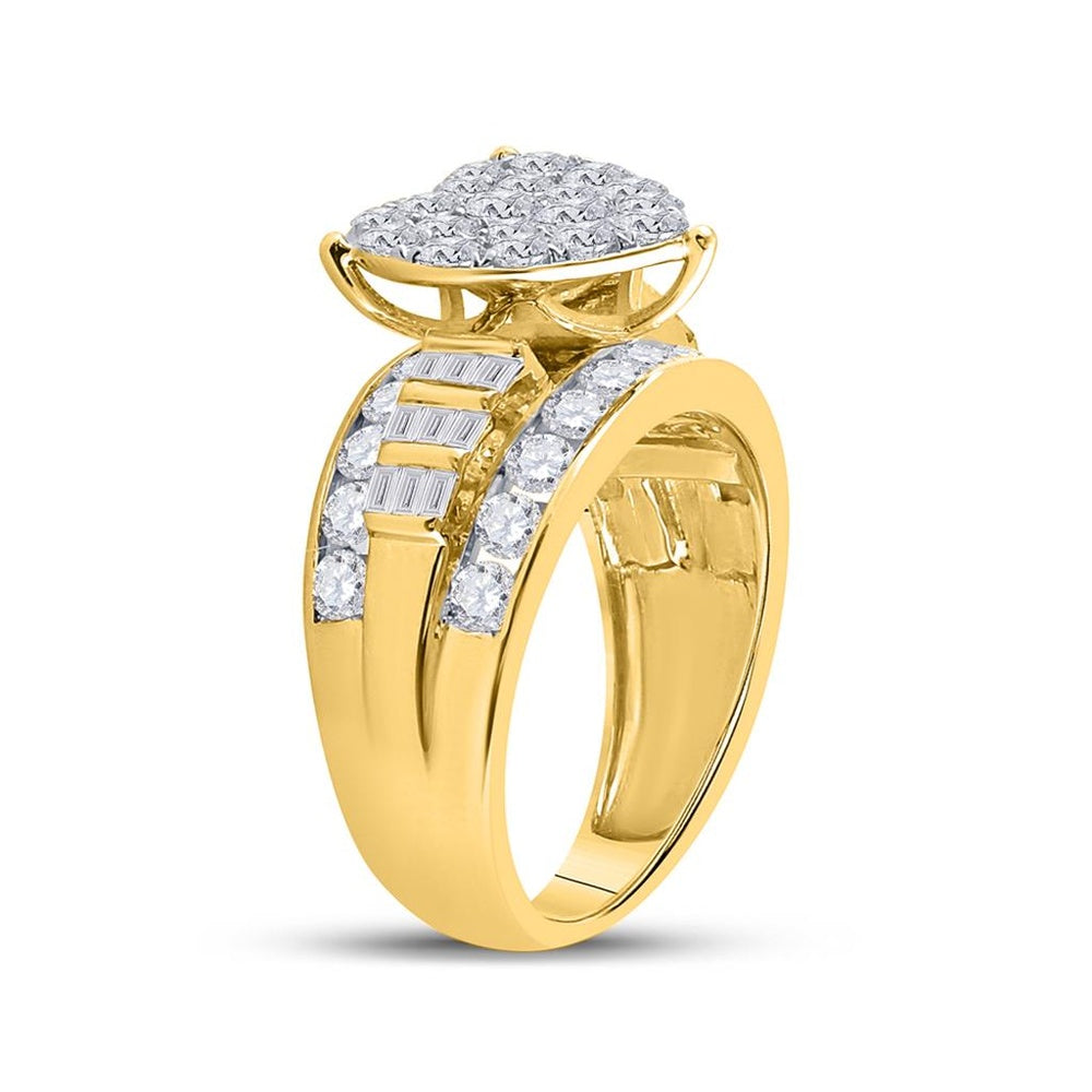 10K Yellow Gold Diamond Heart Ring - 2 Carat Total Diamond Weight