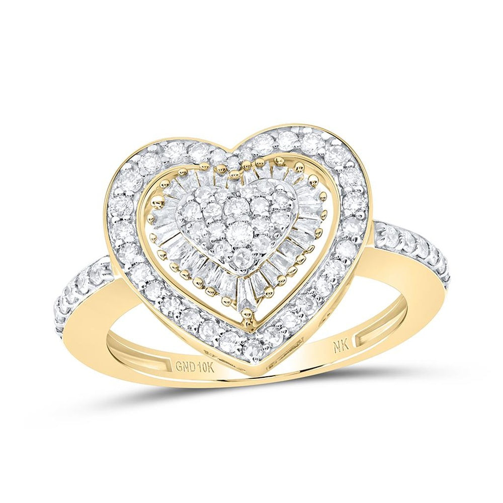 10K Yellow Gold Diamond Heart Ring - 5/8 Carat Total Diamond Weight