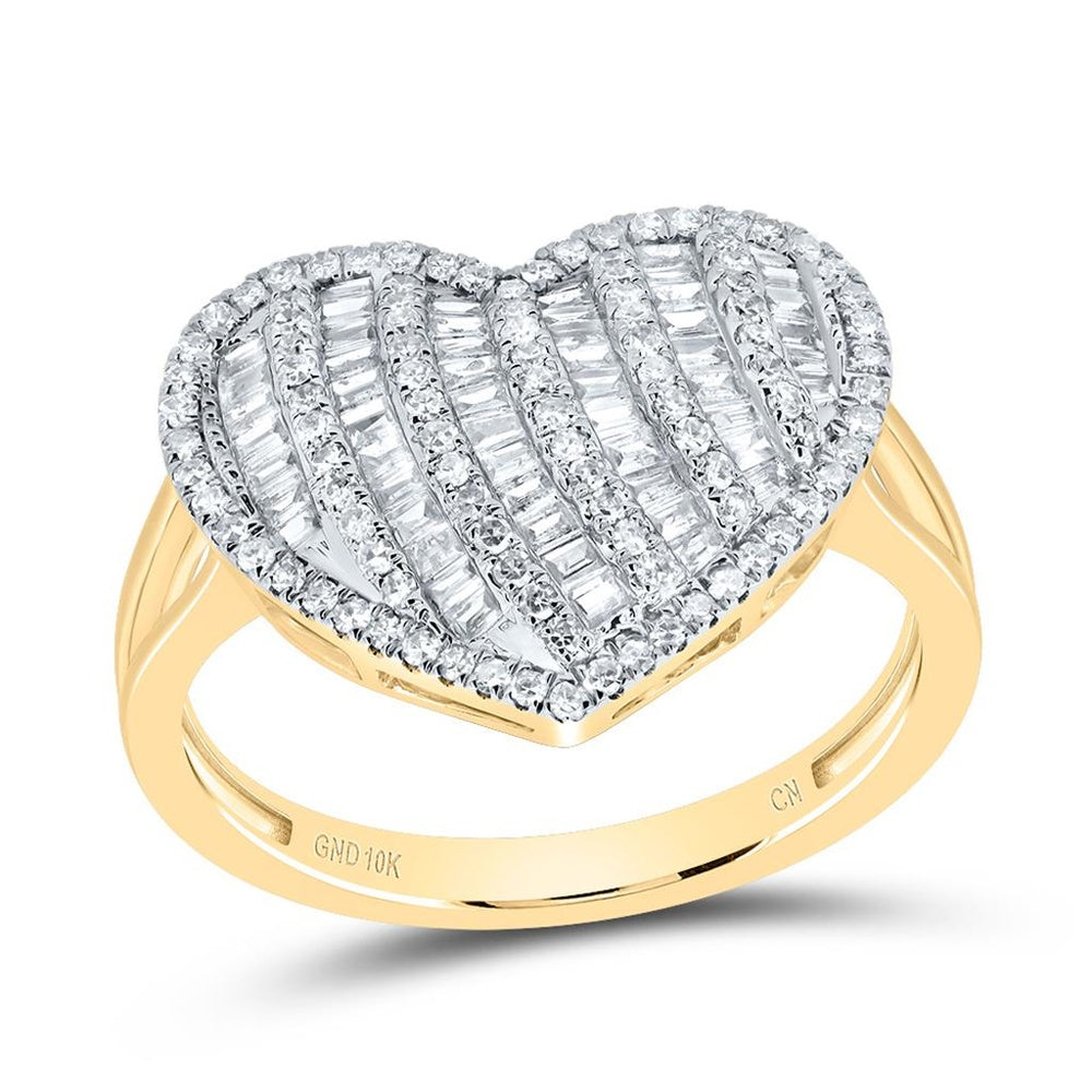 10K Yellow Gold Diamond Heart Ring - 5/8 Carat Total Diamond Weight