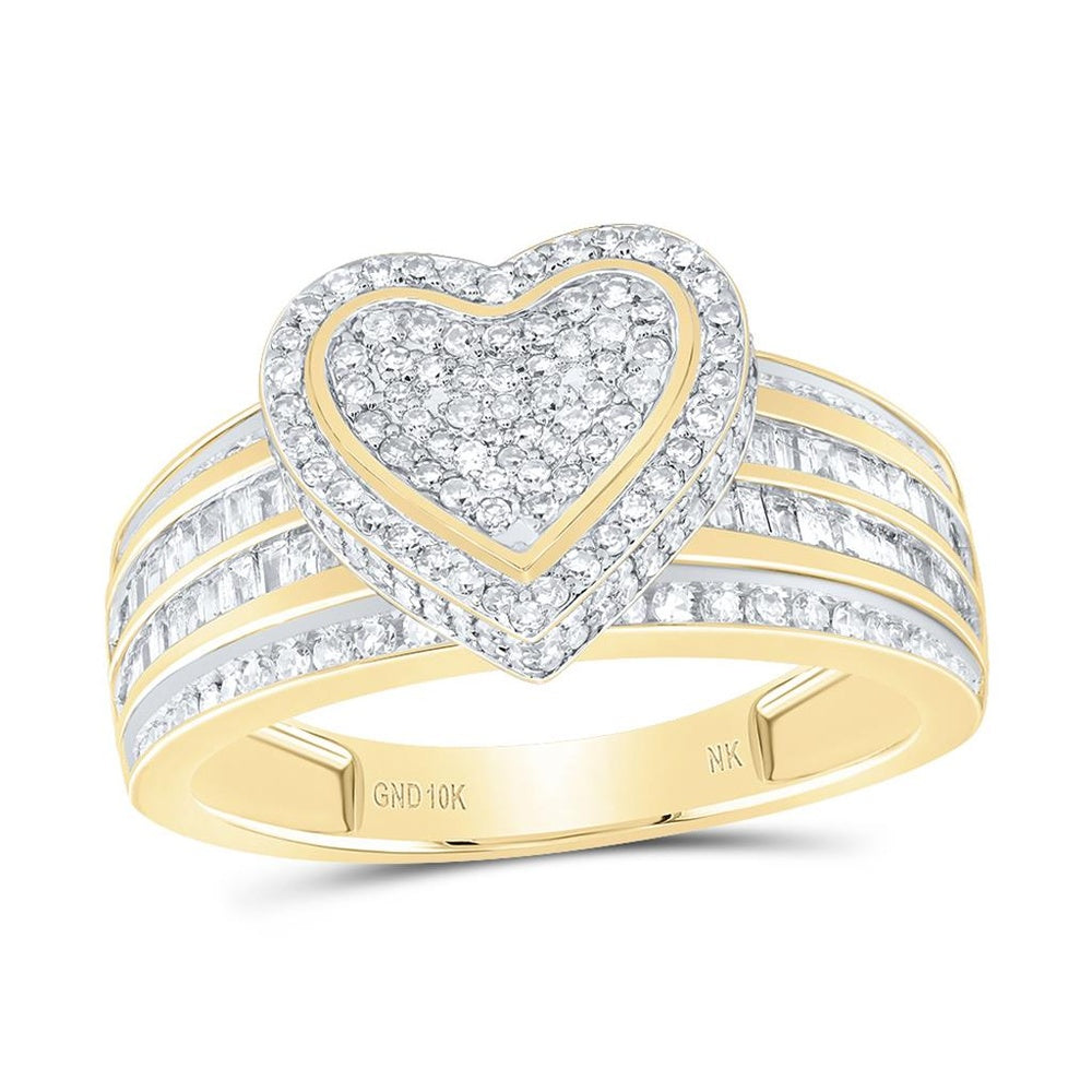 10K Yellow Gold Diamond Heart Ring - 5/8 Carat Total Diamond Weight