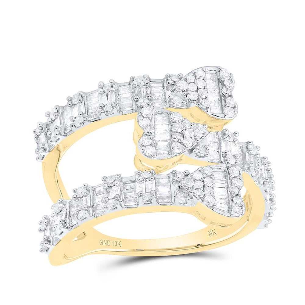 10K Yellow Gold Diamond Heart Ring - 7/8 Carat Total Diamond Weight