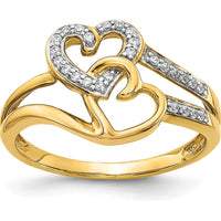 10K Yellow Gold Diamond Hearts Ring with Pave-Set Diamonds - Timeless Romantic Design by 0