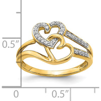 10K Yellow Gold Diamond Hearts Ring with Pave-Set Diamonds - Timeless Romantic Design by 0