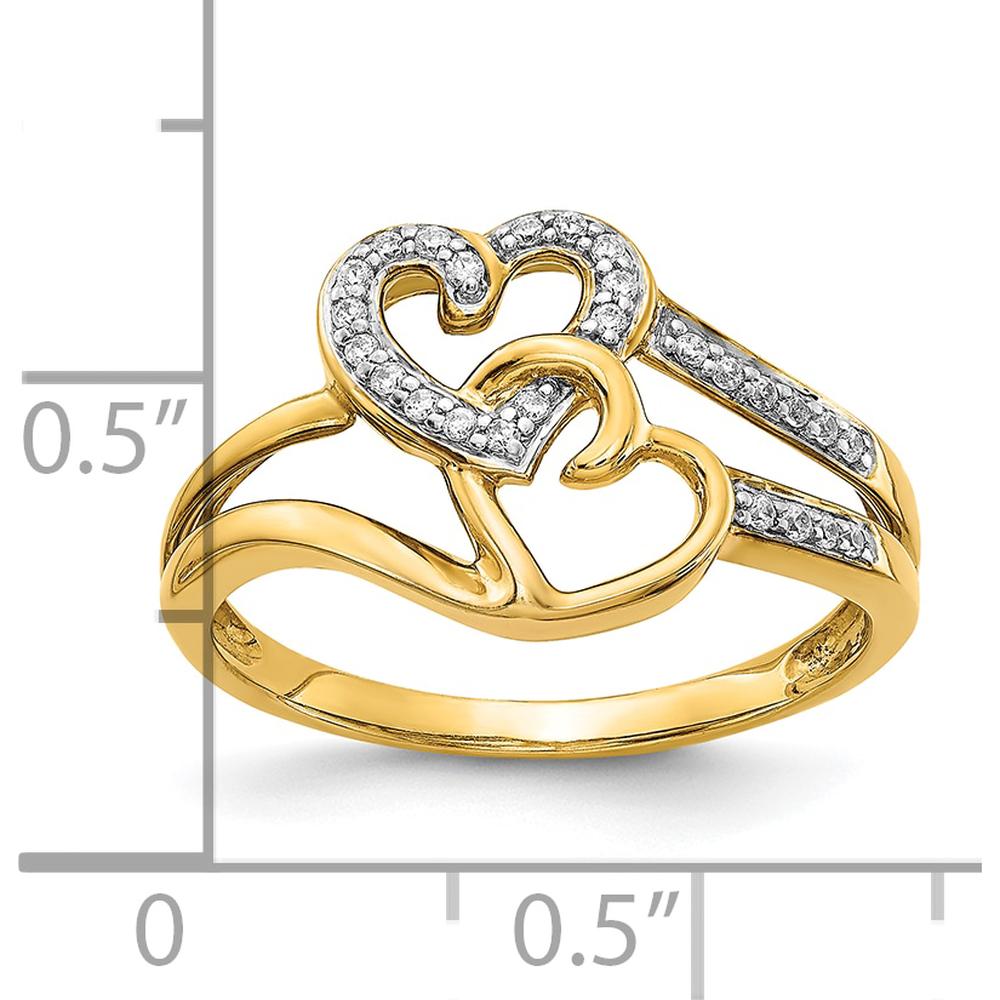 10K Yellow Gold Diamond Hearts Ring with Pave-Set Diamonds - Timeless Romantic Design by 0
