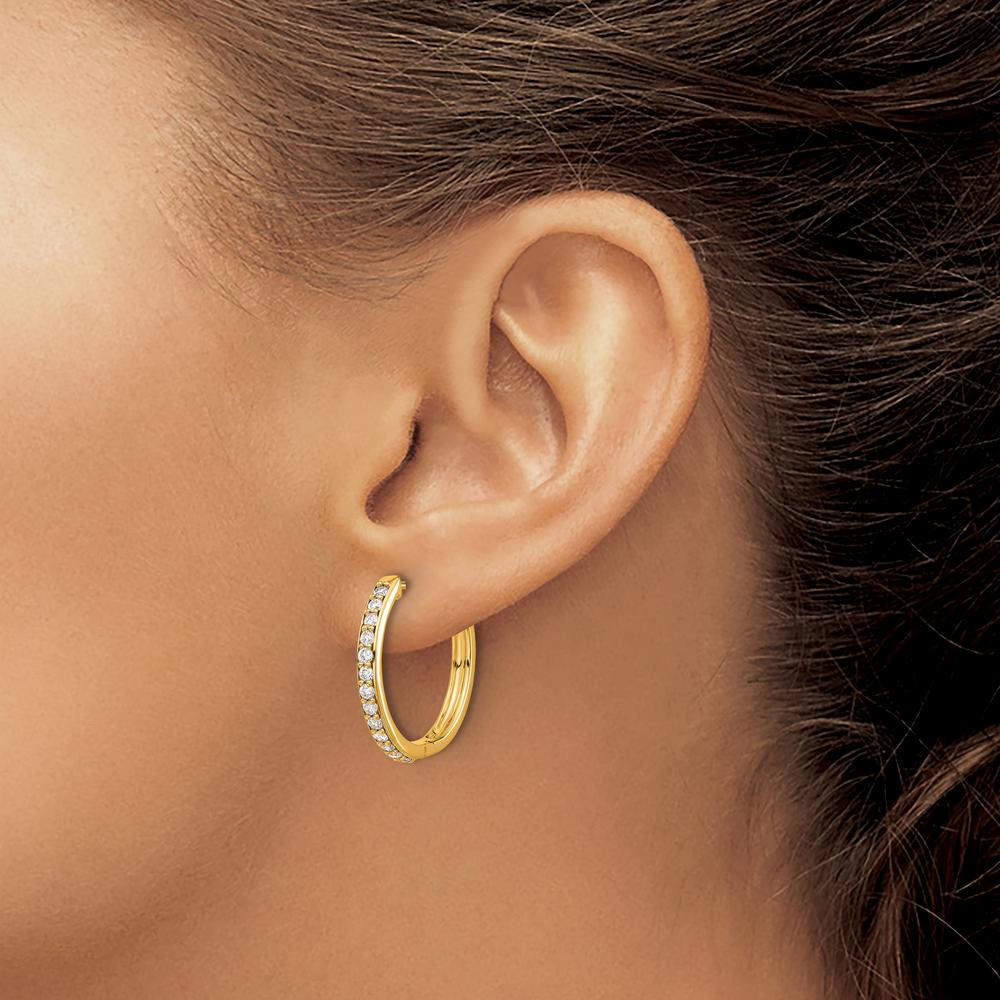 10K Yellow Gold Diamond Hinged Hoop Earrings - 1.00 Carat Total Diamond Weight by Oro Pregiato