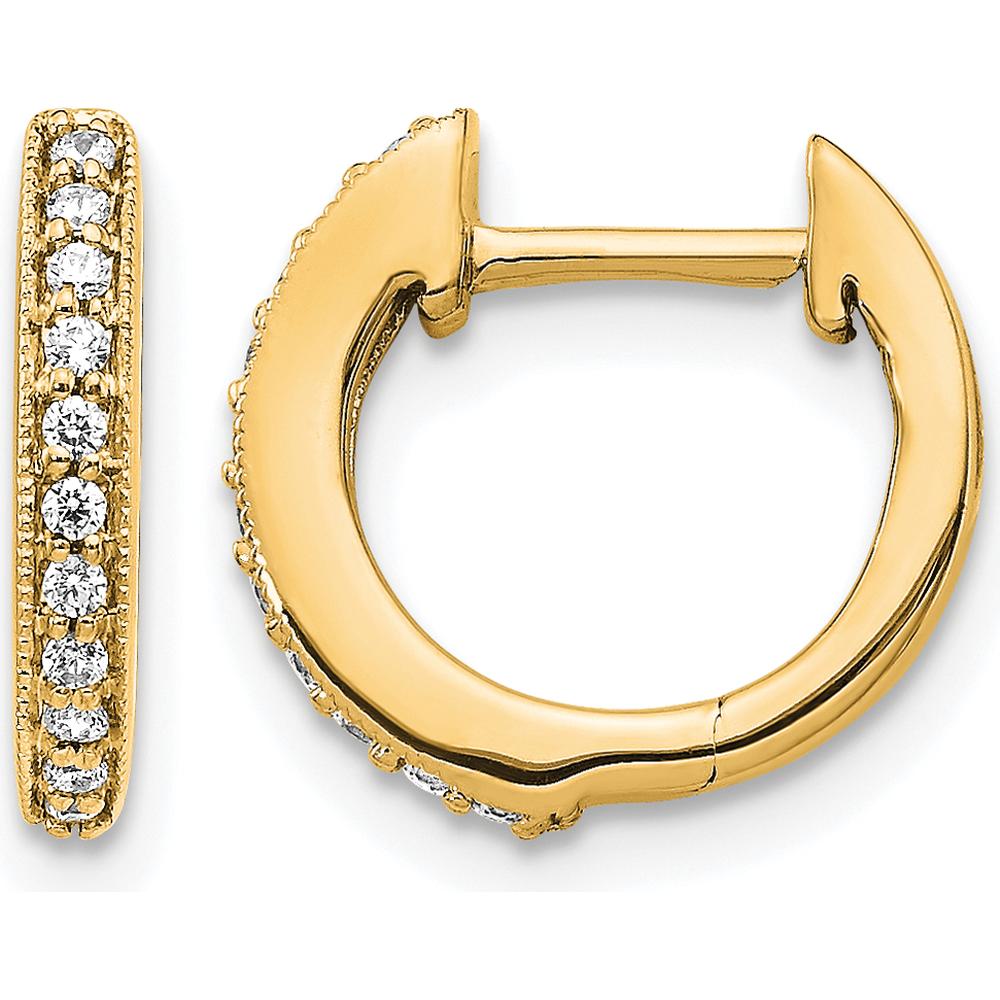 10K Yellow Gold Diamond Hinged Hoop Earrings with Milgrain Detail - 0.24 Carat Total Diamond Weight by Oro Pregiato