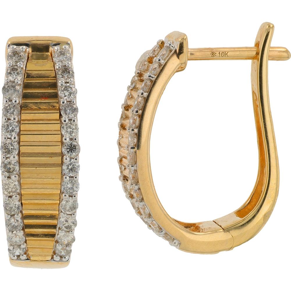 10K Yellow Gold Diamond Hoop Earrings with 0.50 Carat Total Diamond Weight