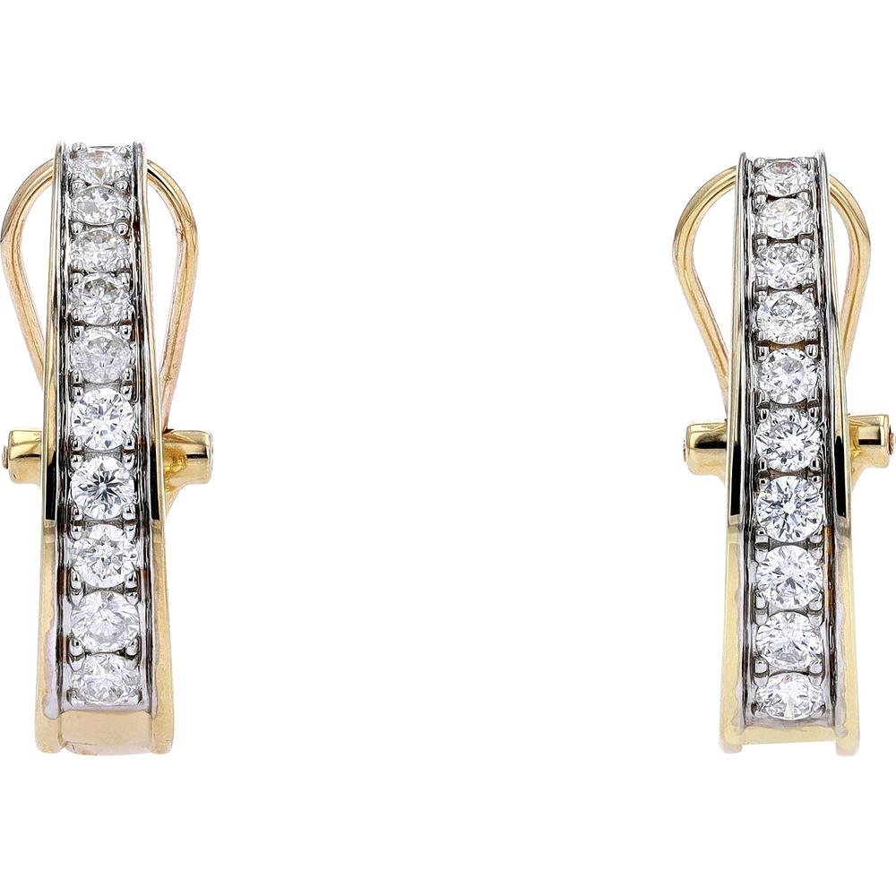 10K Yellow Gold Diamond Huggie Hoops with French Clip - 1 Carat Total Diamond Weight
