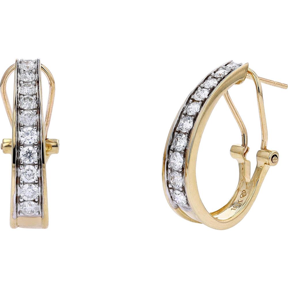 10K Yellow Gold Diamond Huggie Hoops with French Clip - 1 Carat Total Diamond Weight