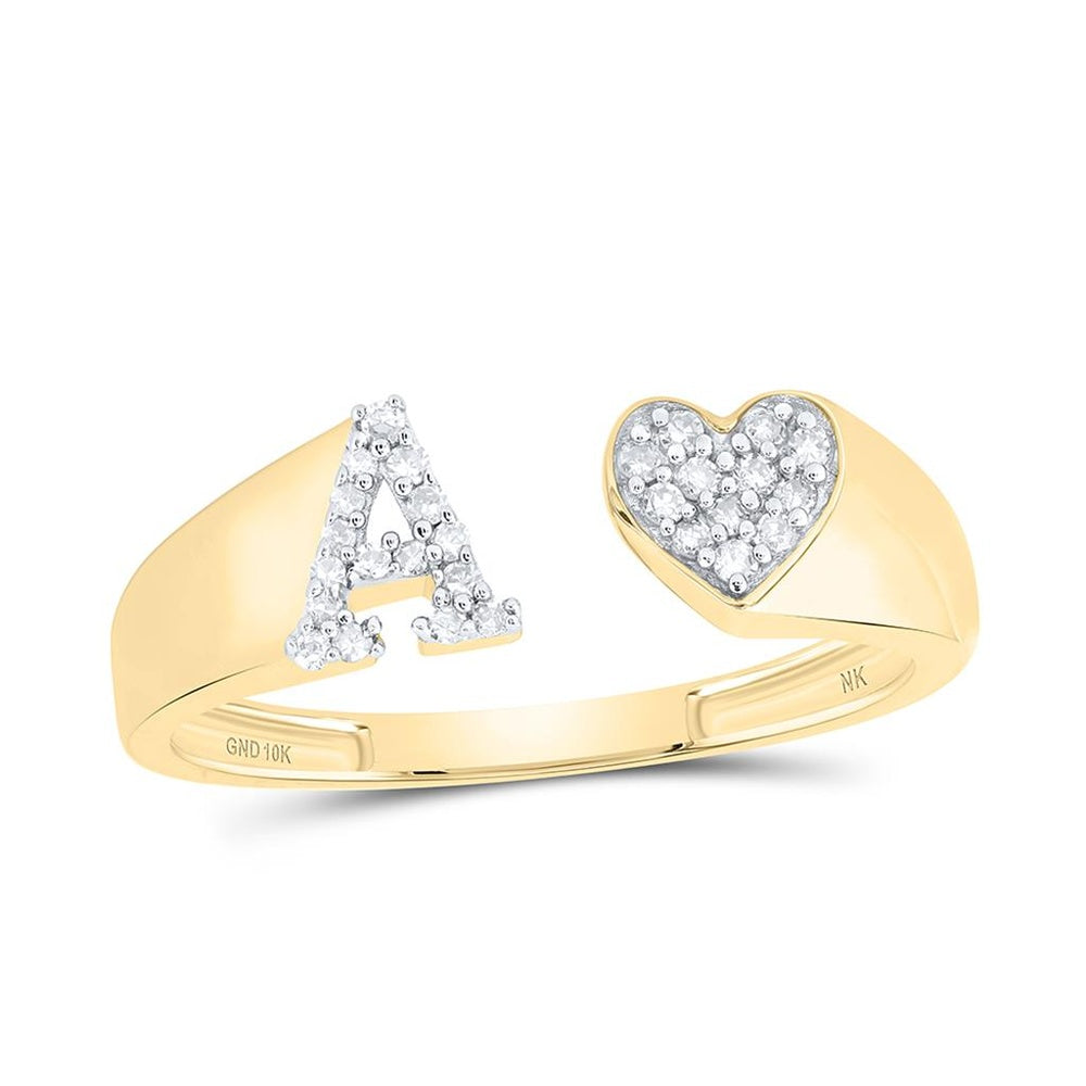 10K Yellow Gold Diamond Initial A Ring - 1/10 Carat Total Diamond Weight