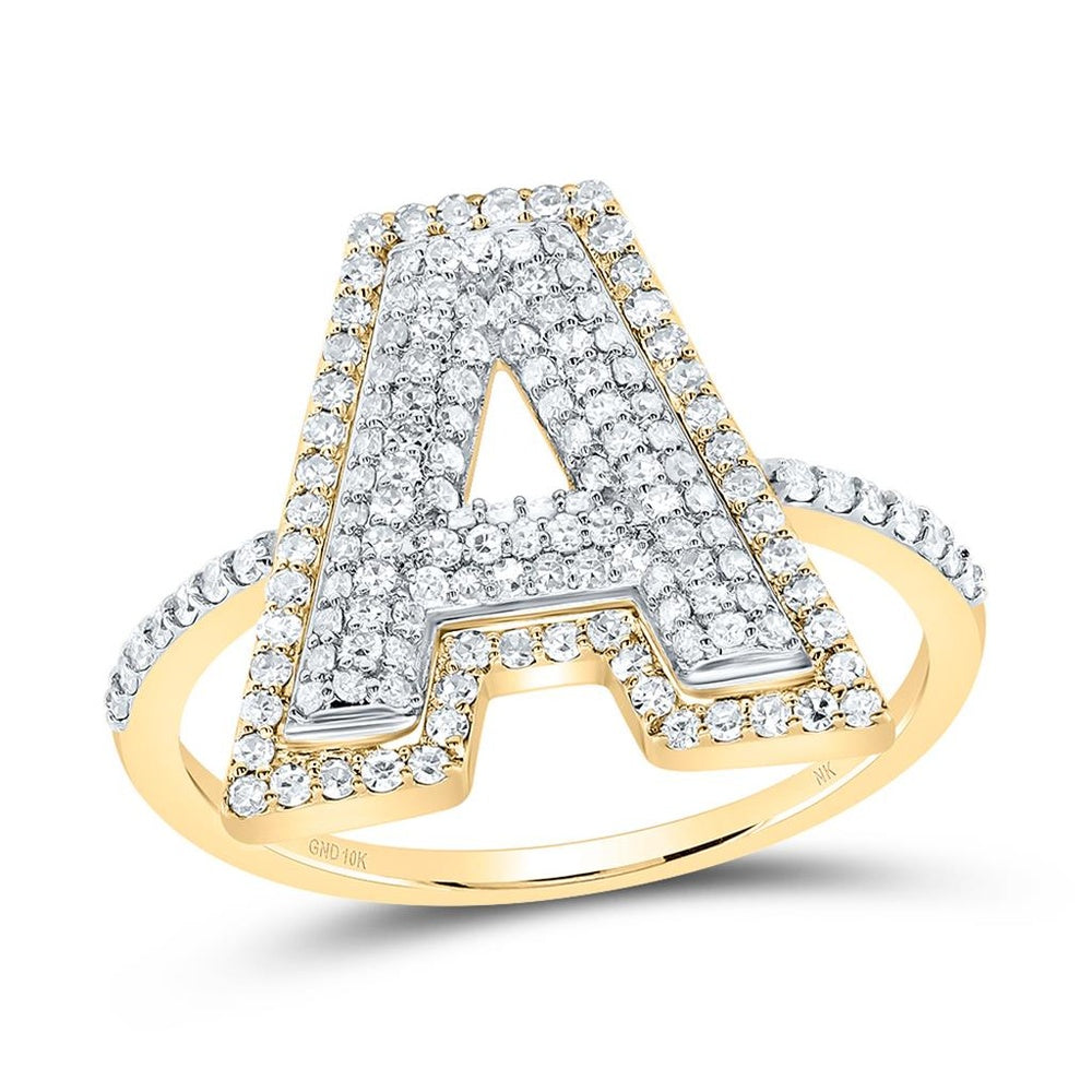 10K Yellow Gold Diamond Initial A Ring - 1/2 Carat Total Diamond Weight