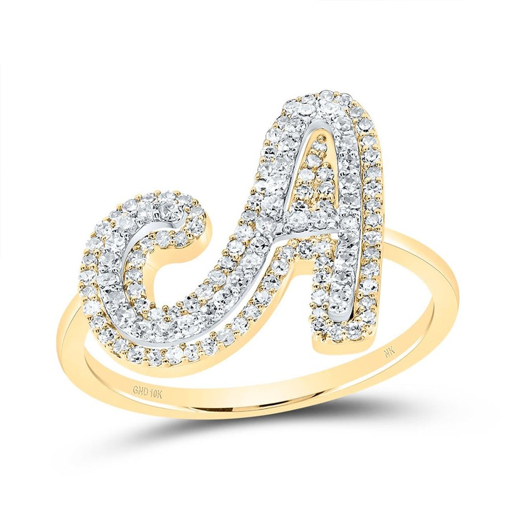 10K Yellow Gold Diamond Initial A Ring - 1/2 Carat Total Diamond Weight