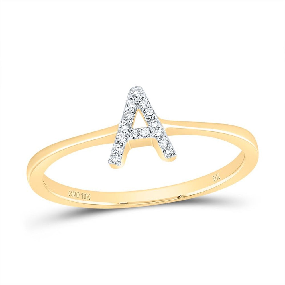 10K Yellow Gold Diamond Initial A Ring - 1/20 Carat Total Diamond Weight