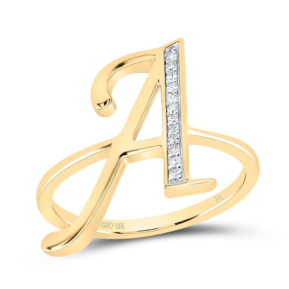 10K Yellow Gold Diamond Initial A Ring - 1/20 Carat Total Diamond Weight