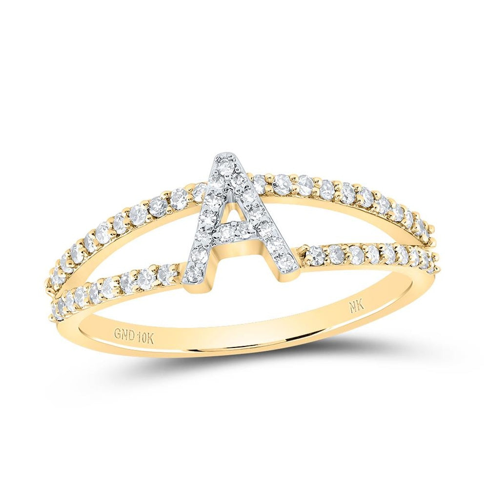10K Yellow Gold Diamond Initial A Ring - 1/4 Carat Total Diamond Weight