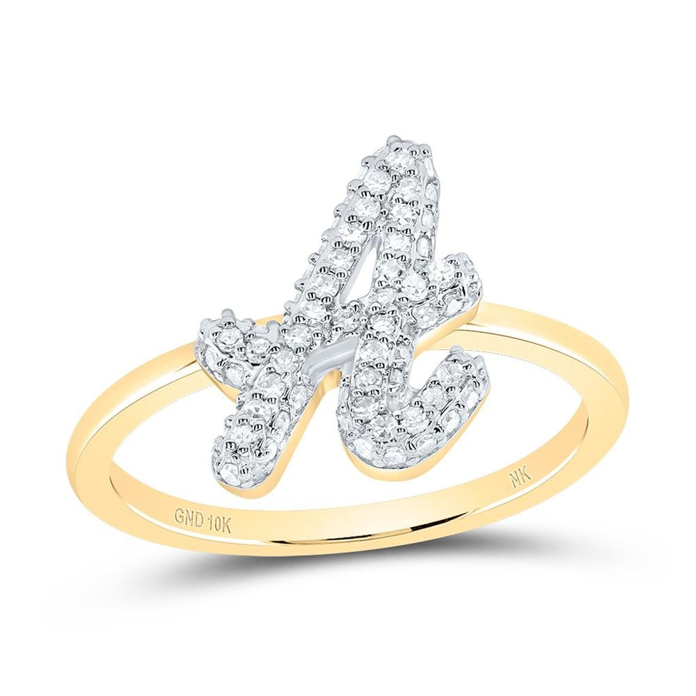 10K Yellow Gold Diamond Initial A Ring - 1/4 Carat Total Diamond Weight