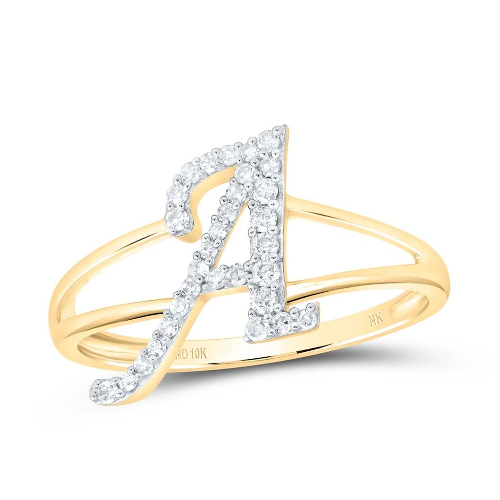 10K Yellow Gold Diamond Initial A Ring - 1/5 Carat Total Diamond Weight