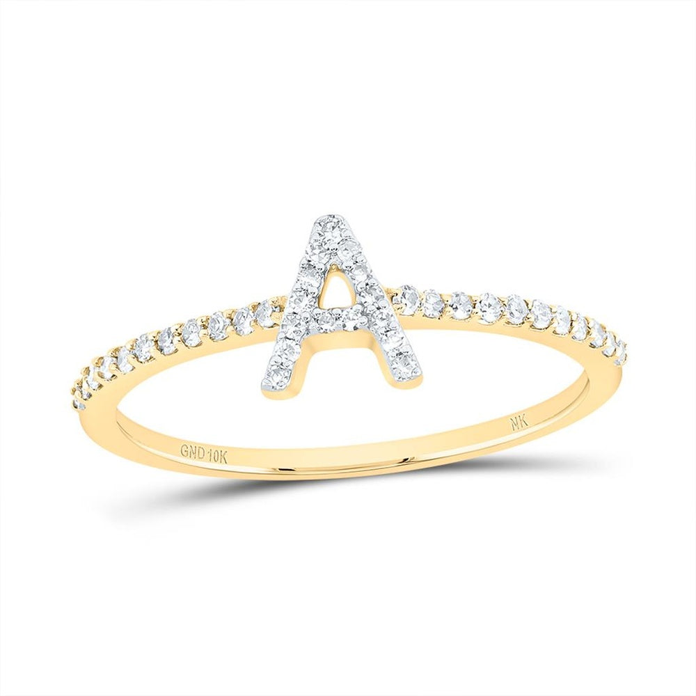 10K Yellow Gold Diamond Initial A Ring - 1/7 Carat Total Diamond Weight