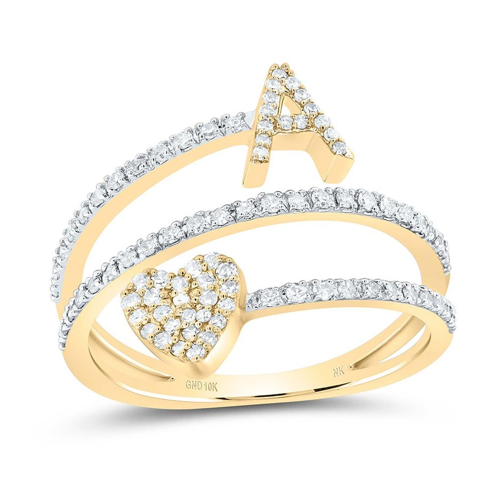 10K Yellow Gold Diamond Initial A Ring - 3/8 Carat Total Diamond Weight