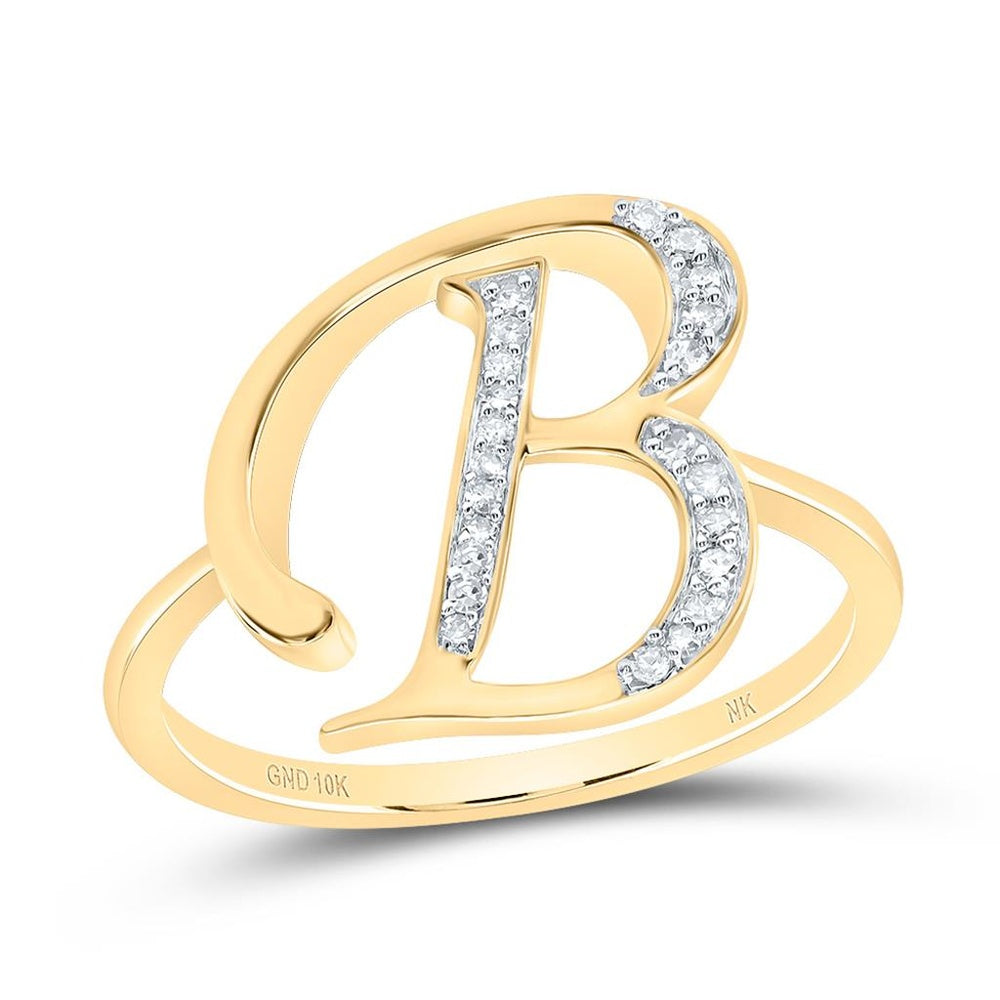 10K Yellow Gold Diamond Initial B Ring - 1/10 Carat Total Diamond Weight