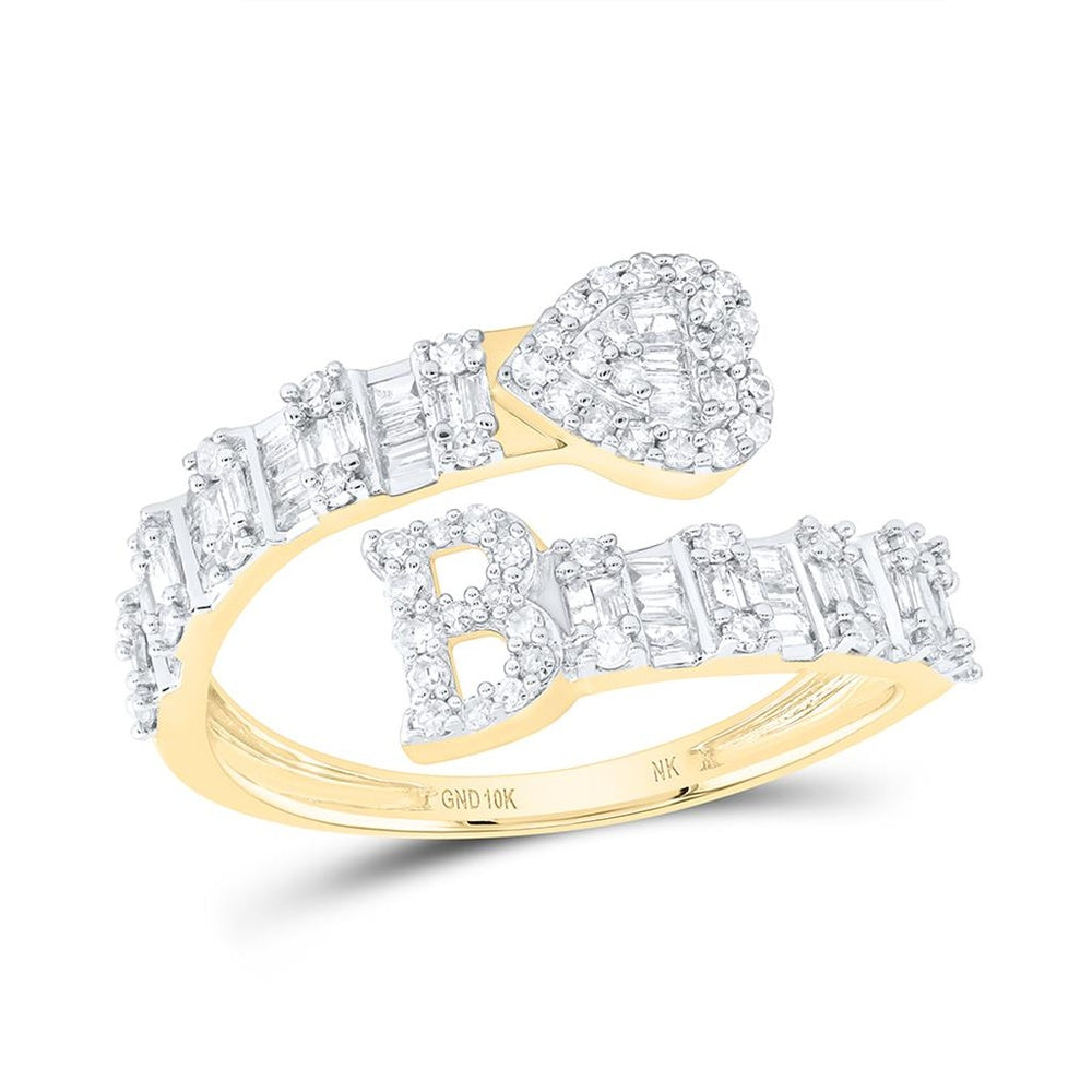 10K Yellow Gold Diamond Initial B Ring - 1/2 Carat Total Diamond Weight