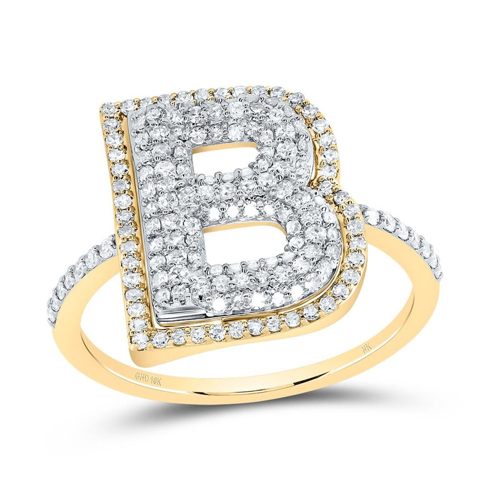 10K Yellow Gold Diamond Initial B Ring - 1/2 Carat Total Diamond Weight