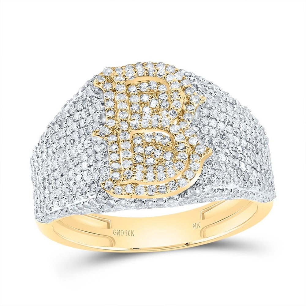 10K Yellow Gold Diamond Initial B Ring - 1 3/4 Carat Total Diamond Weight