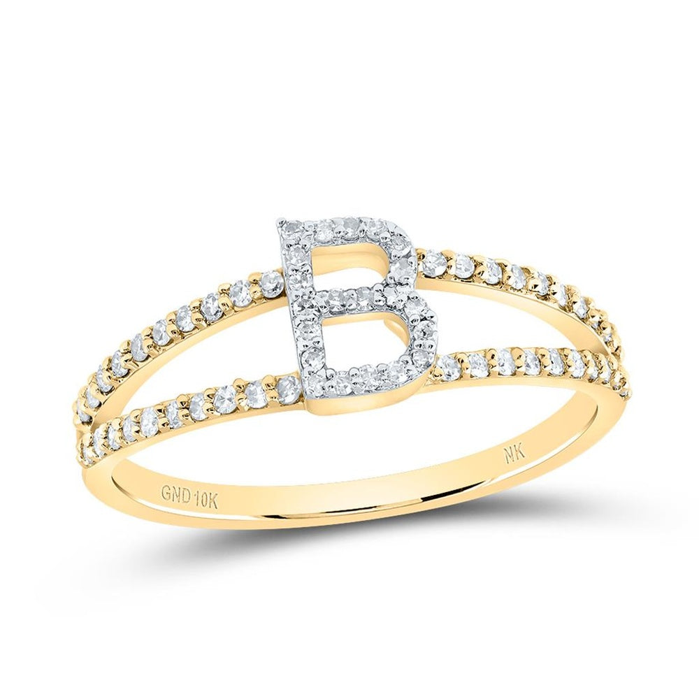 10K Yellow Gold Diamond Initial B Ring - 1/5 Carat Total Diamond Weight