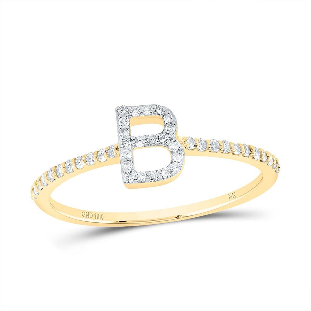 10K Yellow Gold Diamond Initial B Ring - 1/7 Carat Total Diamond Weight
