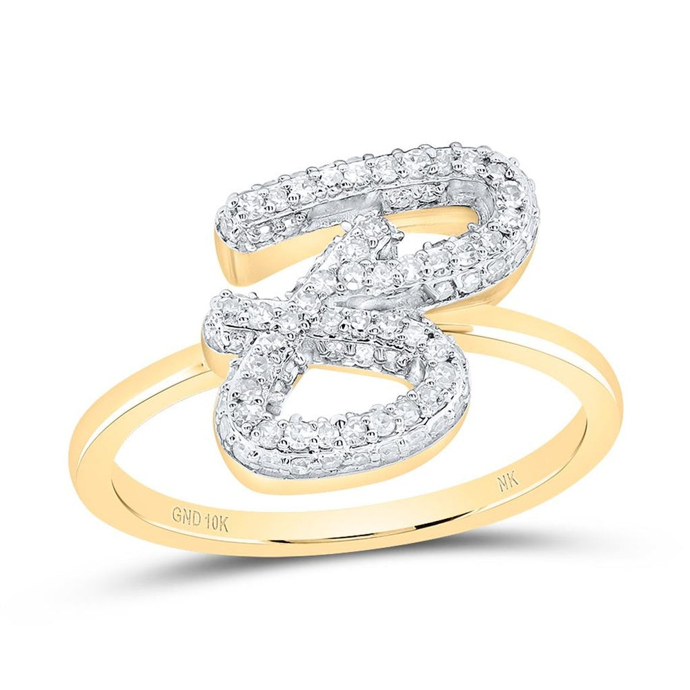 10K Yellow Gold Diamond Initial B Ring - 3/8 Carat Total Diamond Weight