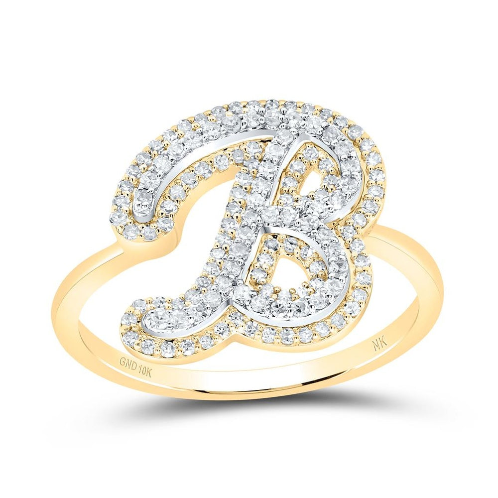 10K Yellow Gold Diamond Initial B Ring - 3/8 Carat Total Diamond Weight