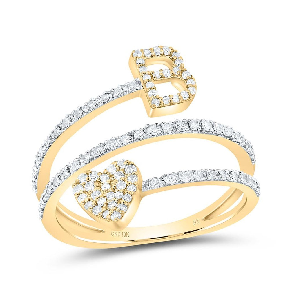 10K Yellow Gold Diamond Initial B Ring - 3/8 Carat Total Diamond Weight