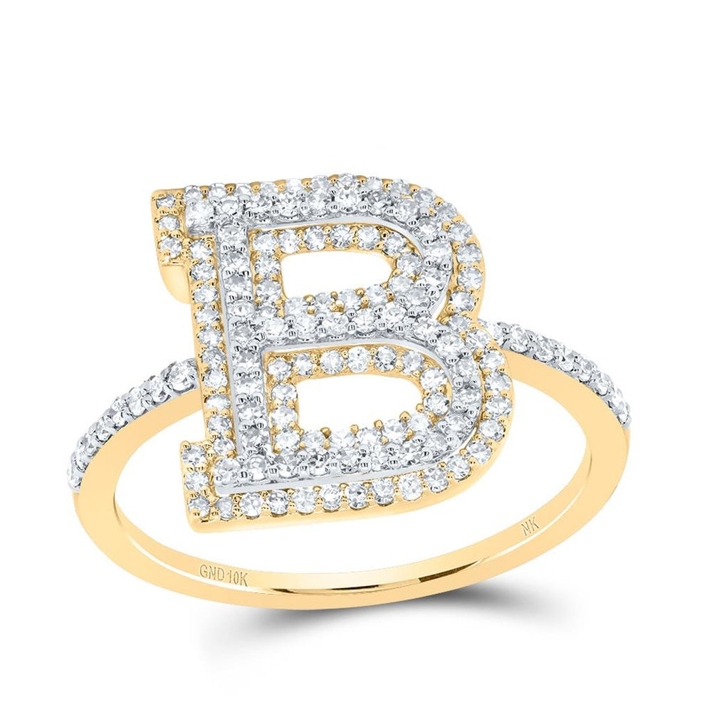 10K Yellow Gold Diamond Initial B Ring - 5/8 Carat Total Diamond Weight