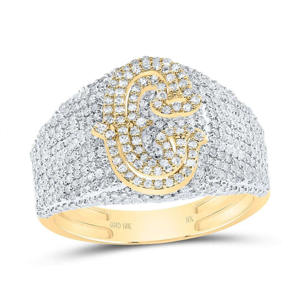 10K Yellow Gold Diamond Initial C Ring - 1 1/2 Carat Total Diamond Weight