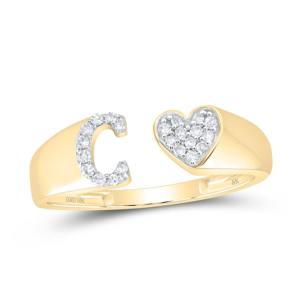 10K Yellow Gold Diamond Initial C Ring - 1/10 Carat Total Diamond Weight