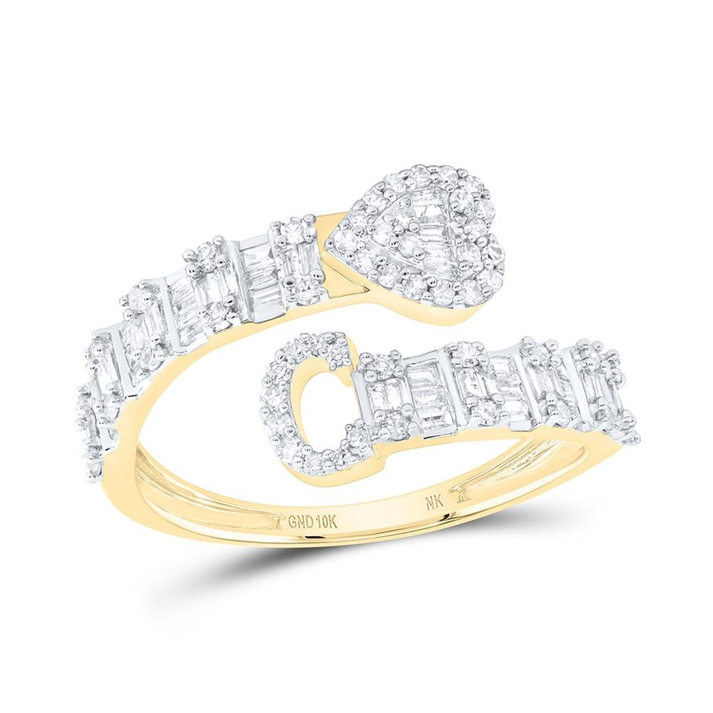 10K Yellow Gold Diamond Initial C Ring - 1/2 Carat Total Diamond Weight