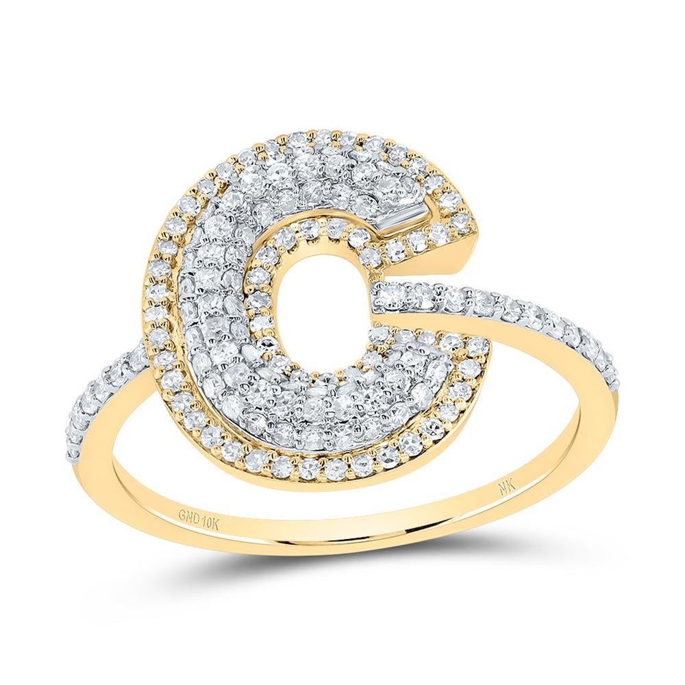 10K Yellow Gold Diamond Initial C Ring - 1/2 Carat Total Diamond Weight