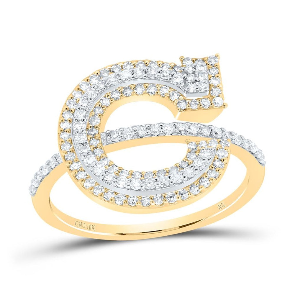 10K Yellow Gold Diamond Initial C Ring - 1/2 Carat Total Diamond Weight