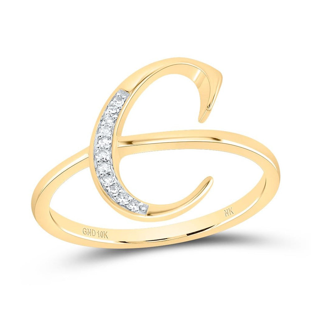 10K Yellow Gold Diamond Initial C Ring - 1/20 Carat Total Diamond Weight