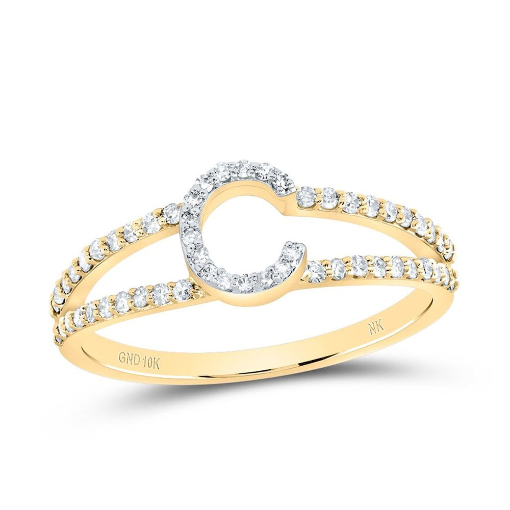 10K Yellow Gold Diamond Initial C Ring - 1/4 Carat Total Diamond Weight