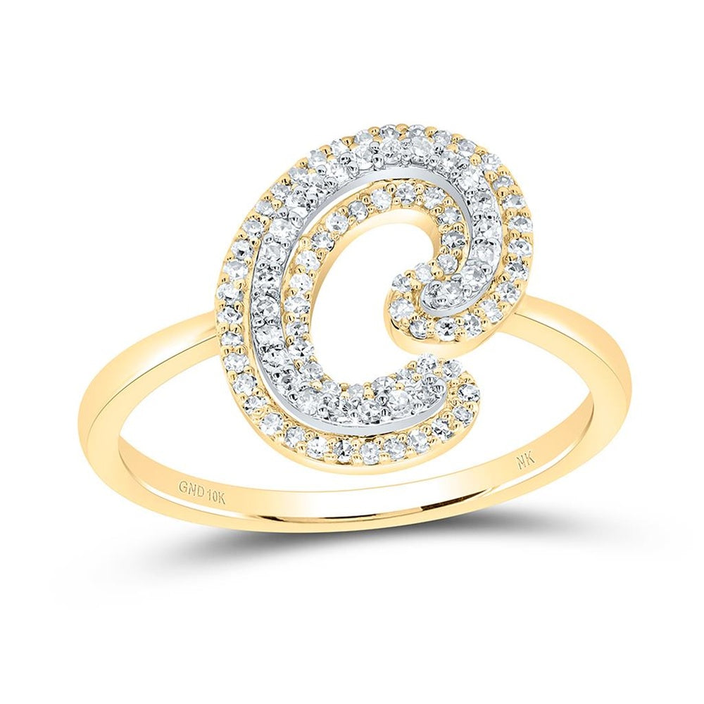 10K Yellow Gold Diamond Initial C Ring - 1/4 Carat Total Diamond Weight